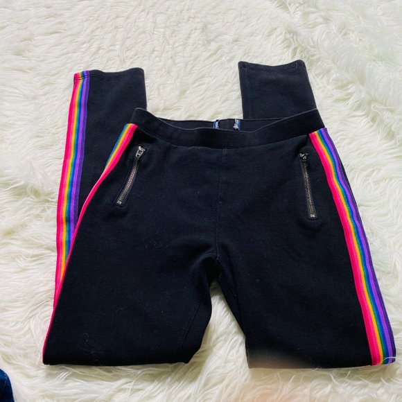 The Children's Place Girls Rainbow Side Stripe Zip Ponte Knit Jeggings Black L - Picture 1 of 8